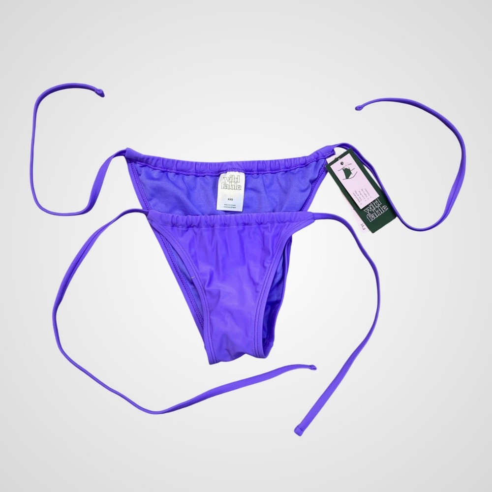 Wild Fable Purple Side Tie Bikini Bottom XXS Low Rise High Leg Cheeky New